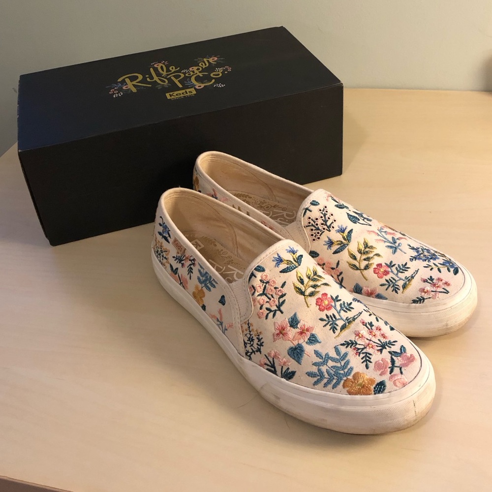Keds Rifle Paper Co double decker wildflower natural canvas embroidered  size 10